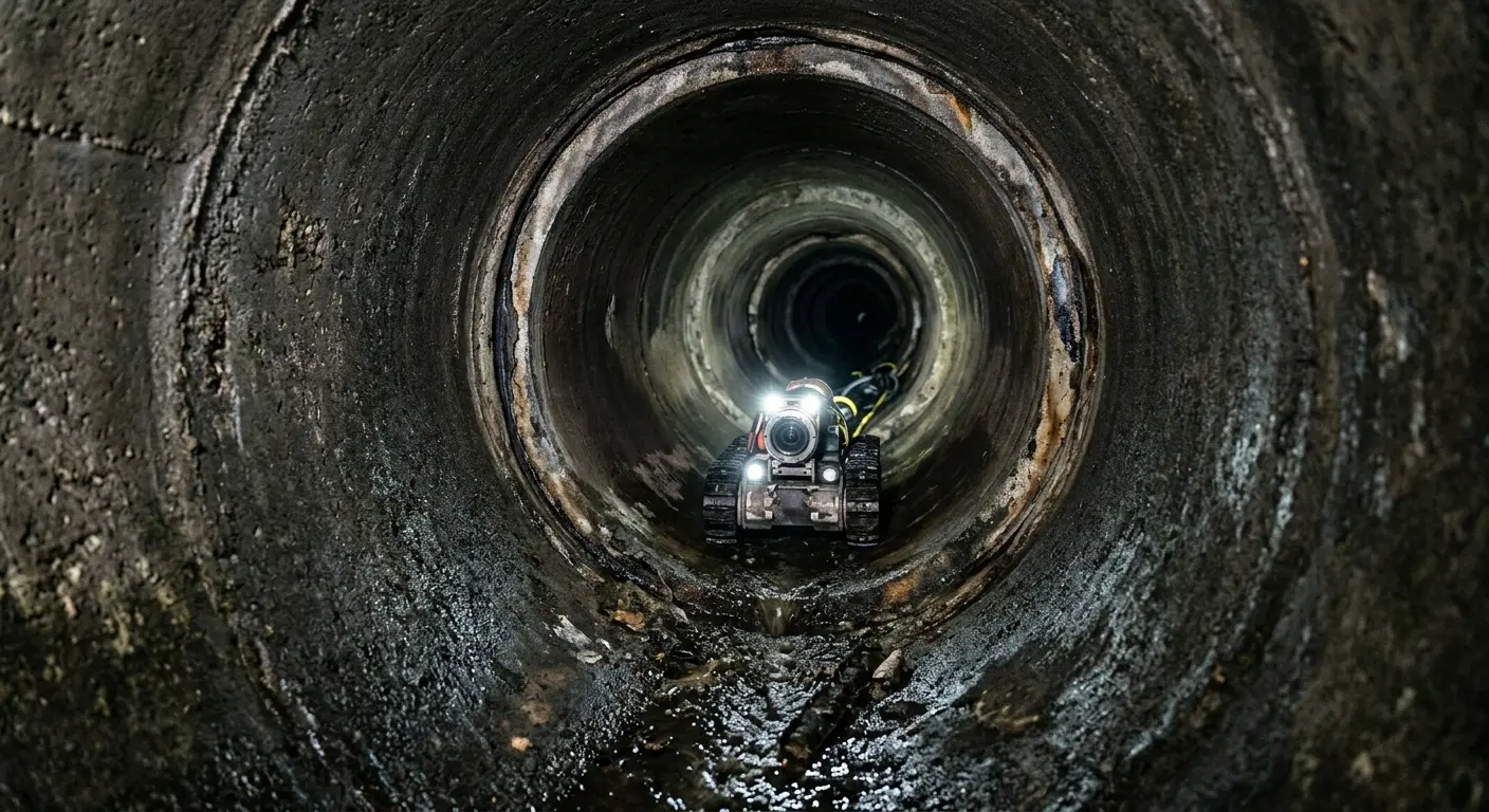 Robotic sewer camera inspecting pipe interior for Drain Snake Service in Grimes