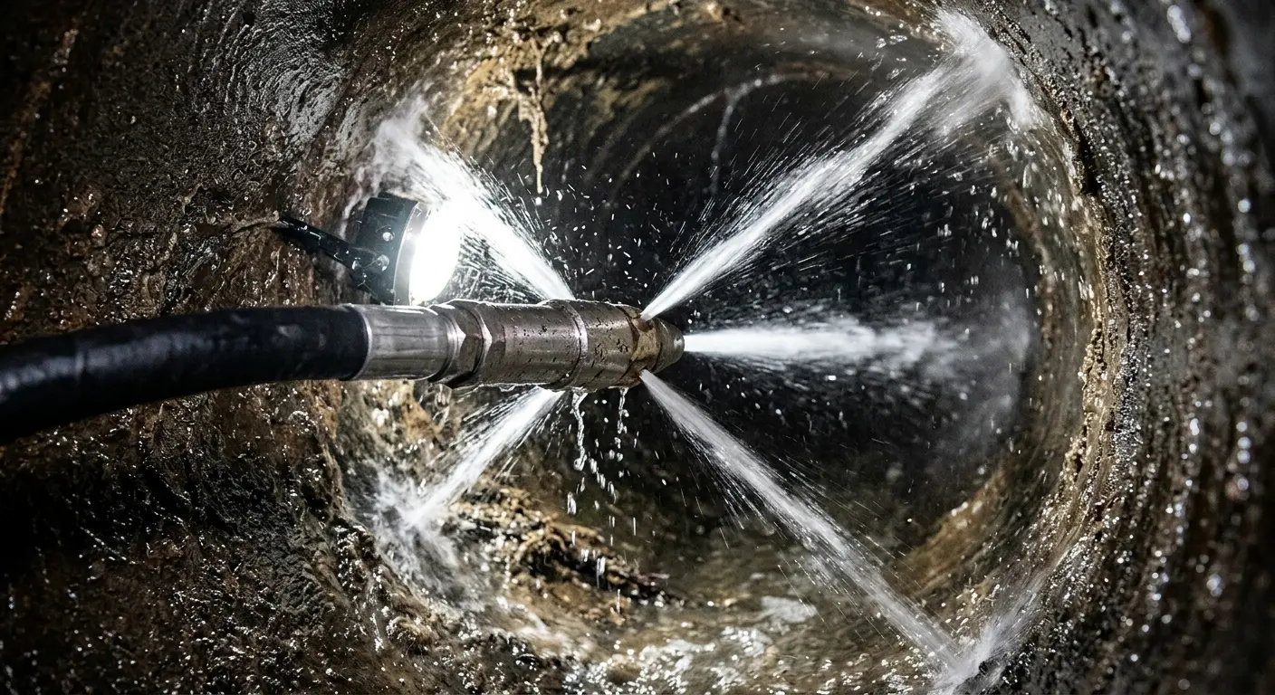 High-pressure hydro jetting nozzle cleaning sewer pipe for Storm Drain Cleaning in Grimes